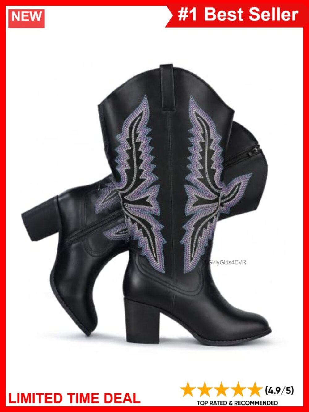 Extra Wide Calf Western Cowboy Boots Embroidered Knee High Faux Leather